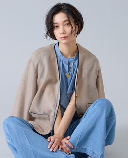 麻調バイカラーメッシュジャケット