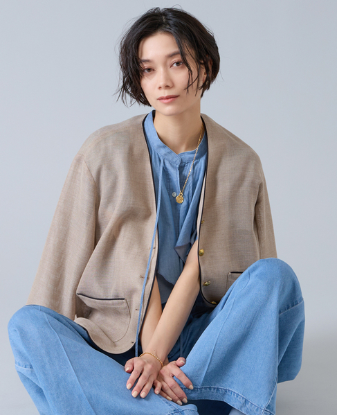 麻調バイカラーメッシュジャケット 詳細画像 生成り 1