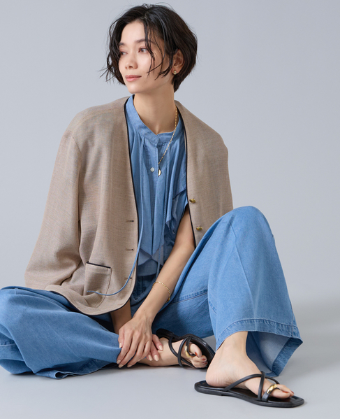 麻調バイカラーメッシュジャケット 詳細画像 生成り 2