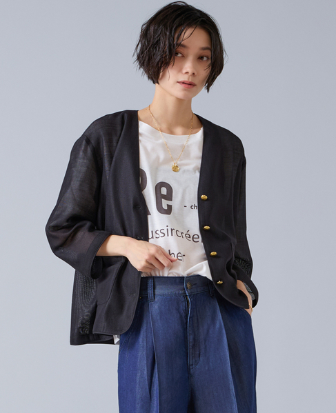 麻調バイカラーメッシュジャケット 詳細画像 ネイビー 1