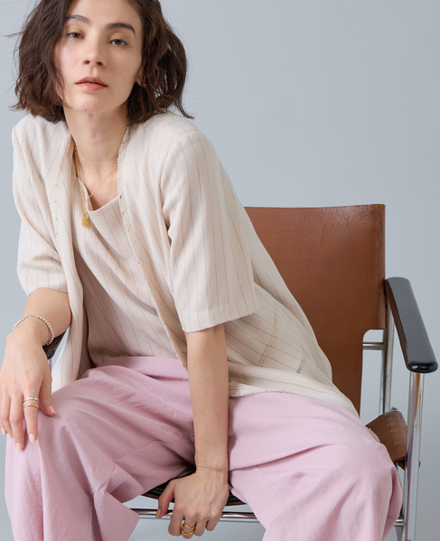 麻調ハーフスリーブジャケット 詳細画像 アイボリー 2