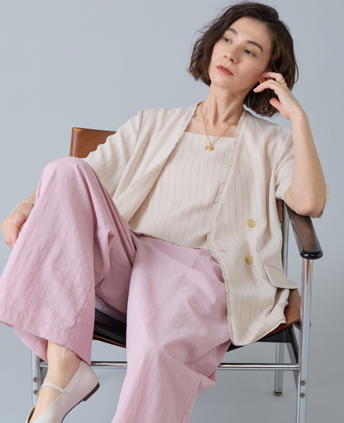 麻調ハーフスリーブジャケット 詳細画像 アイボリー 3