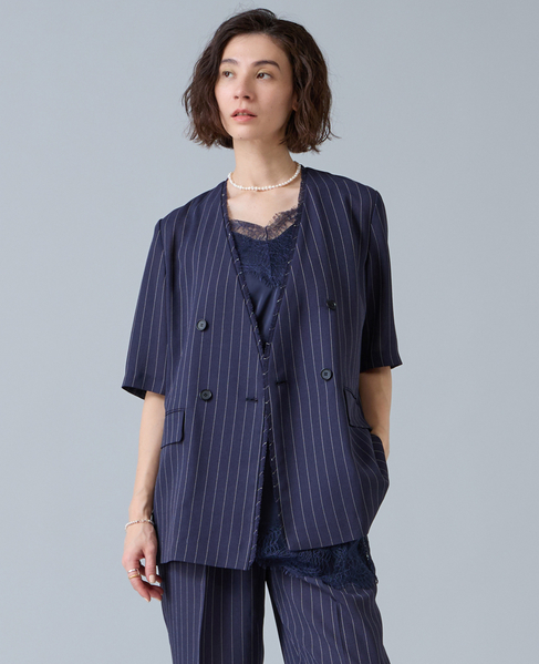 麻調ハーフスリーブジャケット 詳細画像 ネイビー 1