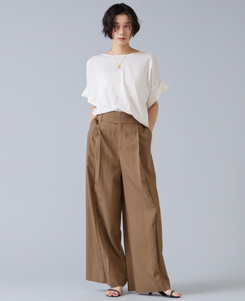 テンセルナイロンタックワイドパンツ 詳細画像 モカ 2