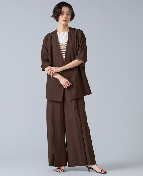 テンセルナイロンタックワイドパンツ 詳細画像 ブラウン 5