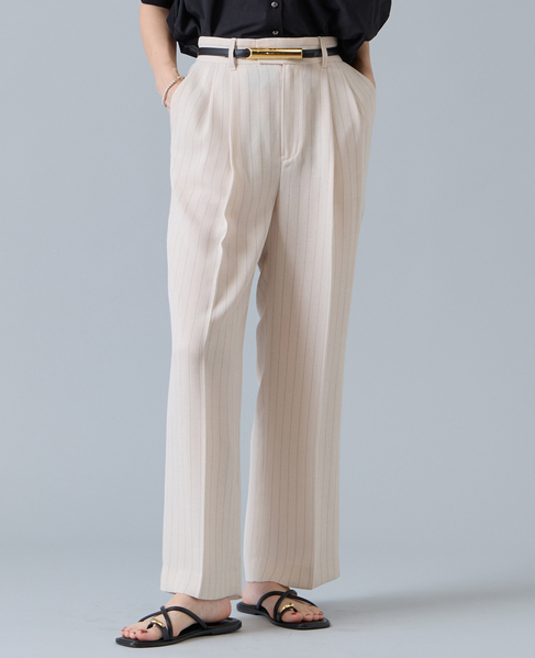 麻調タックワイドストレートパンツ 詳細画像 アイボリー 1