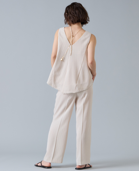 麻調タックワイドストレートパンツ 詳細画像 アイボリー 10