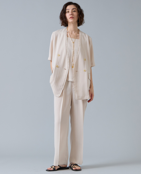 麻調タックワイドストレートパンツ 詳細画像 アイボリー 11