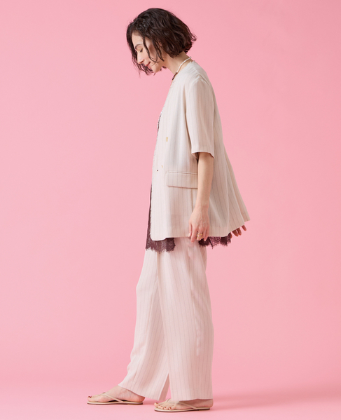 麻調タックワイドストレートパンツ 詳細画像 アイボリー 13