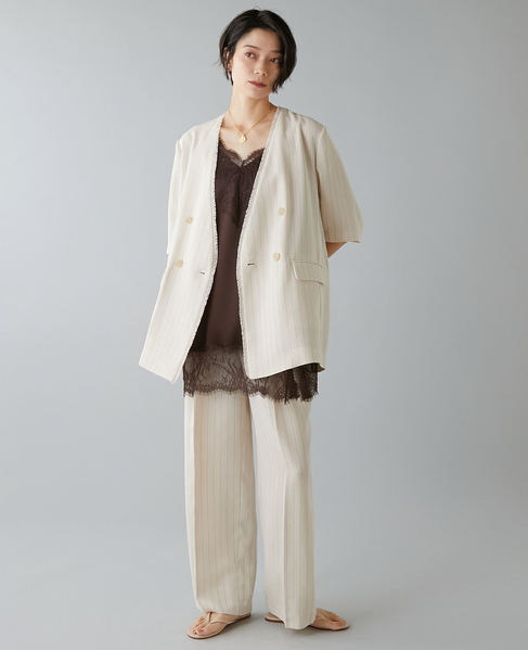 麻調タックワイドストレートパンツ 詳細画像 アイボリー 14