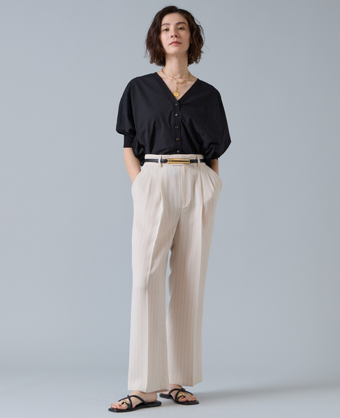 麻調タックワイドストレートパンツ 詳細画像 アイボリー 2