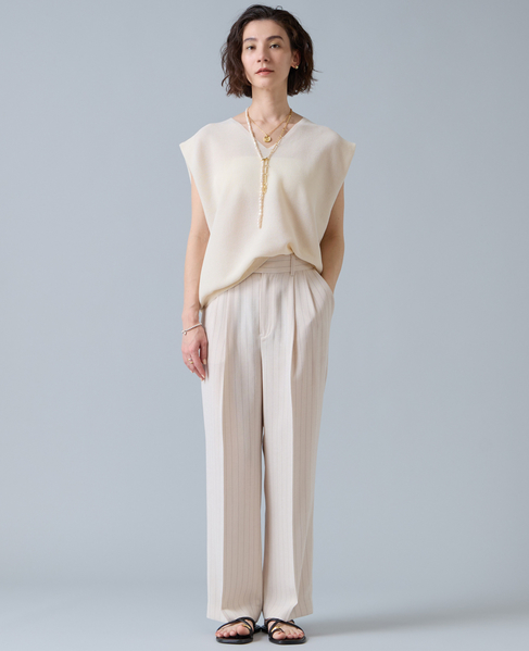 麻調タックワイドストレートパンツ 詳細画像 アイボリー 4