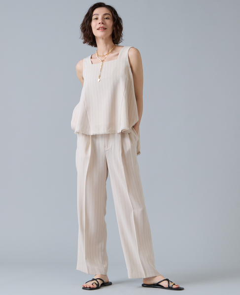 麻調タックワイドストレートパンツ 詳細画像 アイボリー 8