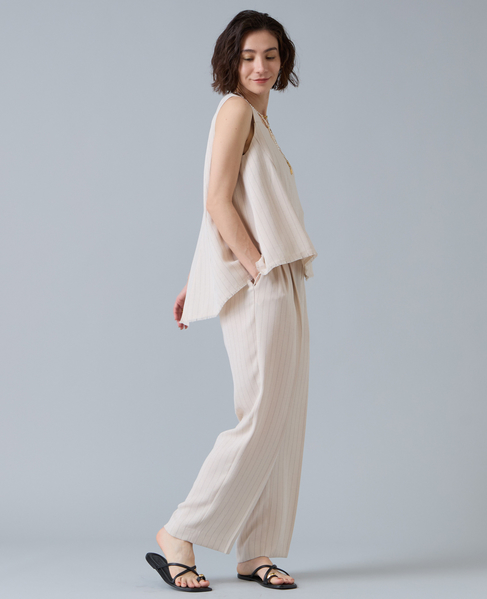 麻調タックワイドストレートパンツ 詳細画像 アイボリー 9