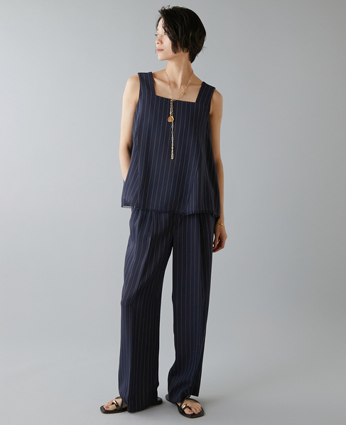 麻調タックワイドストレートパンツ 詳細画像 ネイビー 15
