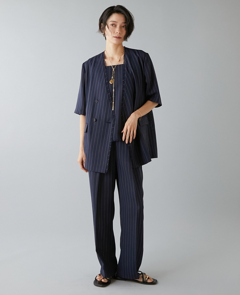 麻調タックワイドストレートパンツ 詳細画像 ネイビー 17