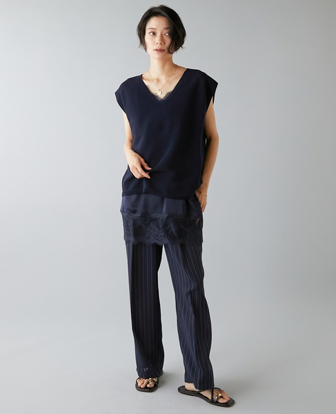 麻調タックワイドストレートパンツ 詳細画像 ネイビー 18