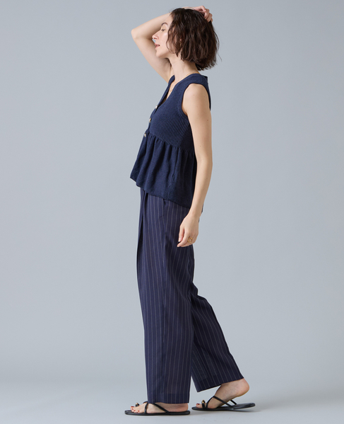 麻調タックワイドストレートパンツ 詳細画像 ネイビー 2