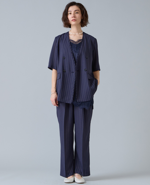 麻調タックワイドストレートパンツ 詳細画像 ネイビー 4