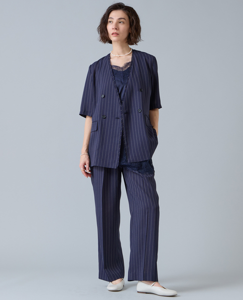 麻調タックワイドストレートパンツ 詳細画像 ネイビー 5