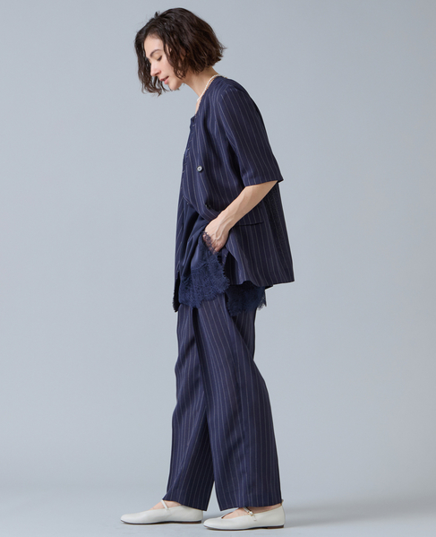 麻調タックワイドストレートパンツ 詳細画像 ネイビー 6