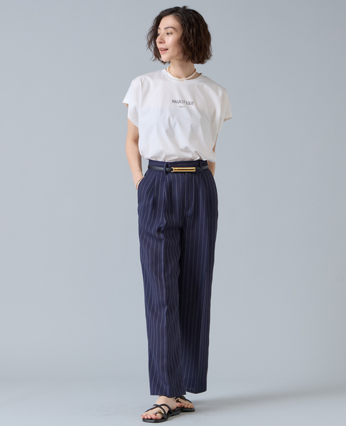 麻調タックワイドストレートパンツ 詳細画像 ネイビー 8