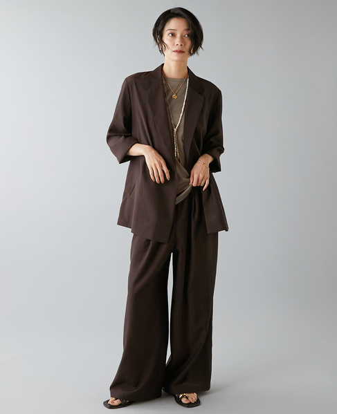 《定番》高機能素材ギャザーイージーパンツ 詳細画像 ブラウン 1