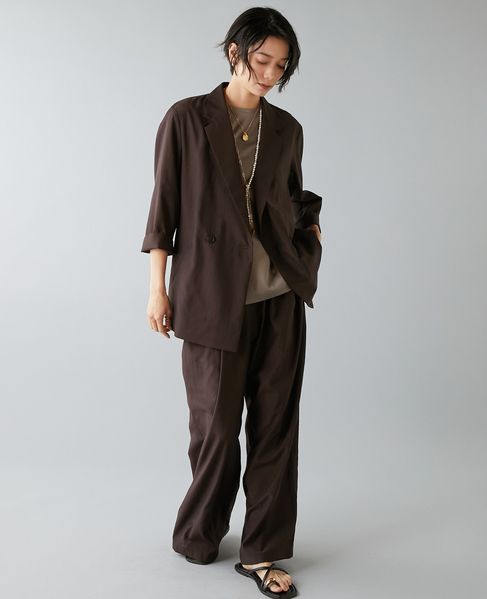 《定番》高機能素材ギャザーイージーパンツ 詳細画像 ブラウン 2