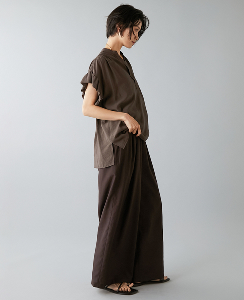 《定番》高機能素材ギャザーイージーパンツ 詳細画像 ブラウン 4