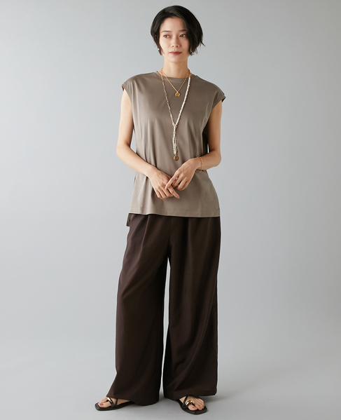 《定番》高機能素材ギャザーイージーパンツ 詳細画像 ブラウン 7