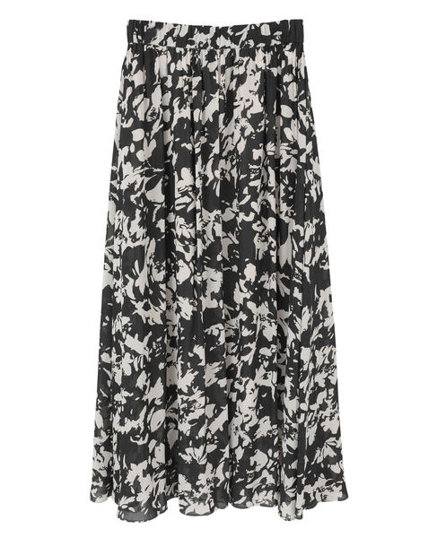 強撚割繊フラワープリントギャザーロングスカート 詳細画像 ブラック 10