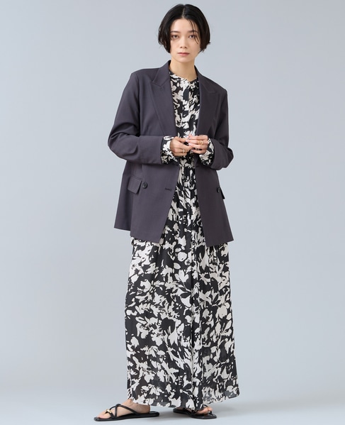 強撚割繊フラワープリントギャザーロングスカート 詳細画像 ブラック 4