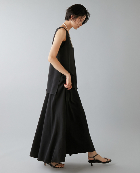 レーヨン/リネンバイヤスロングスカート 詳細画像 ブラック 1