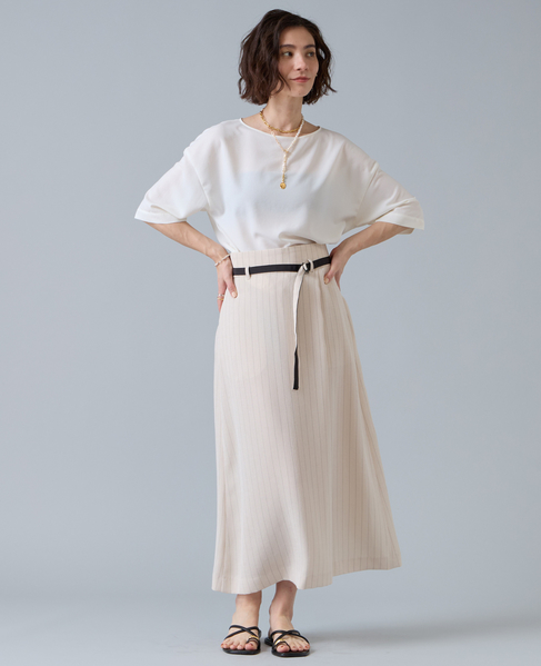 麻調ラップ風ナロースカート 詳細画像 アイボリー 2