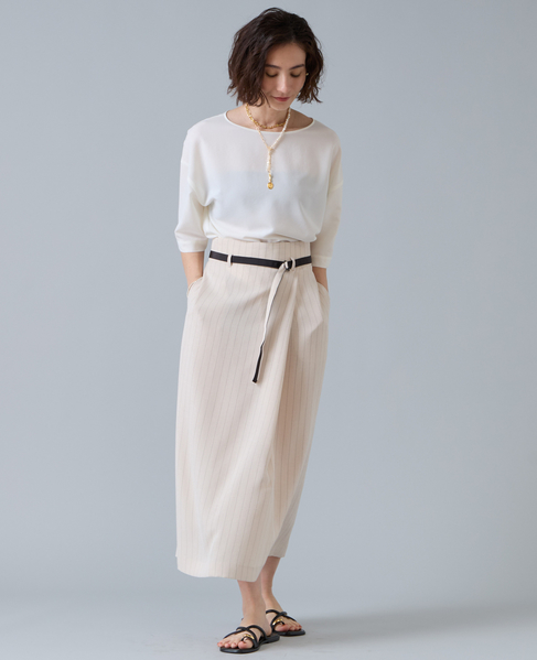 麻調ラップ風ナロースカート 詳細画像 アイボリー 3
