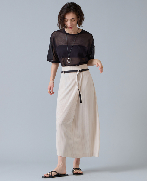 麻調ラップ風ナロースカート 詳細画像 アイボリー 6