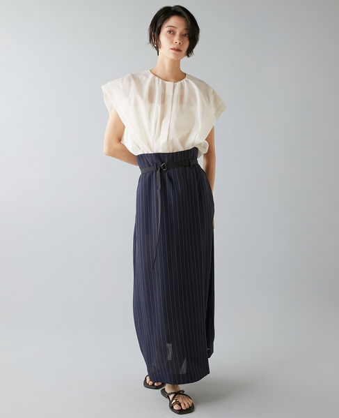 麻調ラップ風ナロースカート 詳細画像 ネイビー 3