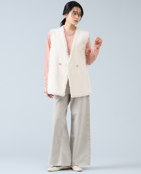 スラブツイードフリンジジレ 詳細画像 アイボリー 4