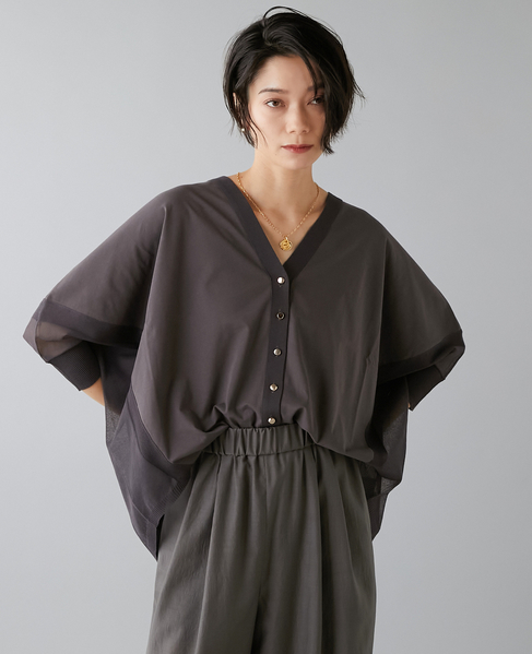 カットソーコンビニットカーディガン 詳細画像 チャコールグレー 1