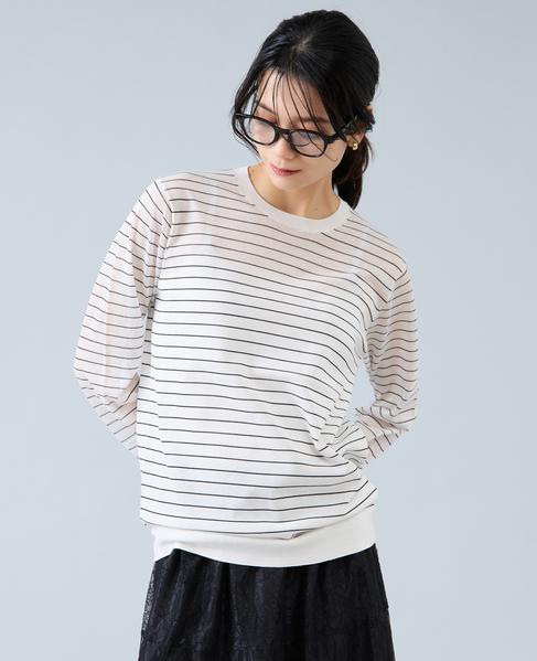 ロングスリーブシアーニット 詳細画像 ホワイト×ブラック 1