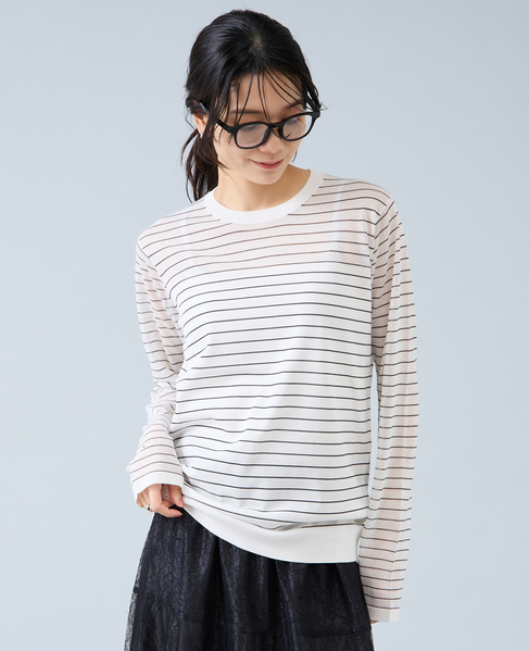 ロングスリーブシアーニット 詳細画像 ホワイト×ブラック 2