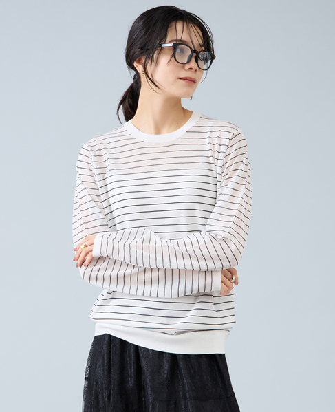 ロングスリーブシアーニット 詳細画像 ホワイト×ブラック 3