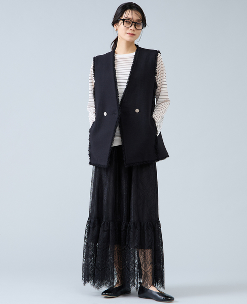 ロングスリーブシアーニット 詳細画像 ホワイト×ブラック 5