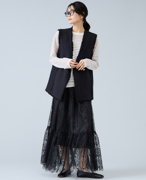 ロングスリーブシアーニット 詳細画像 ホワイト×ブラック 7