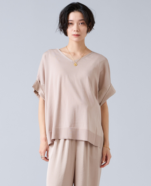 【定番】袖サテンニット 詳細画像 ライトベージュ 1