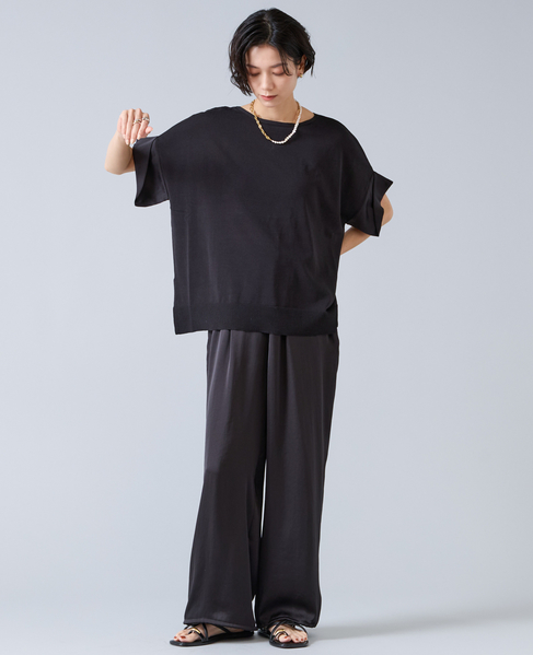 【定番】袖サテンニット 詳細画像 ブラック 2