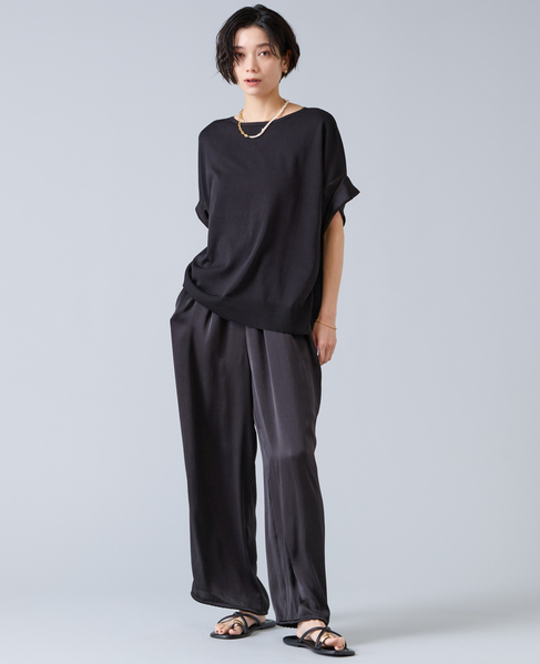 【定番】袖サテンニット 詳細画像 ブラック 3