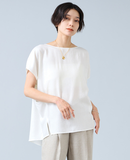 《定番》麻調ボートネックブラウス（セットアップ可）