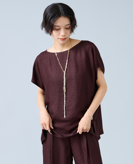 《定番》麻調ボートネックブラウス（セットアップ可）