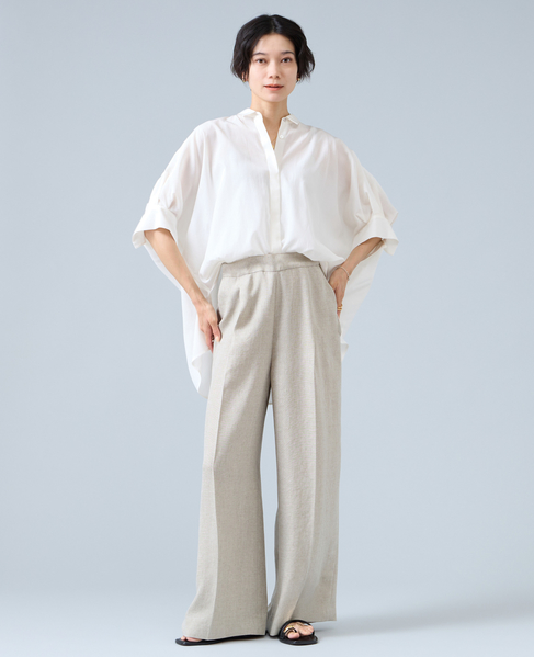 《定番》麻調タックワイドパンツ（セットアップ可） 詳細画像 ベージュ 10